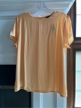 Ann Taylor Mixed Media Crew Neck Top in Tropical Papaya